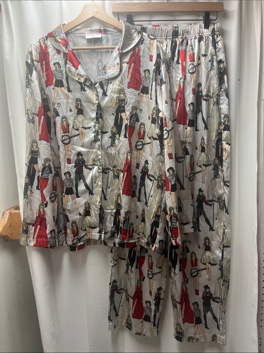 Taylor Swift RED Eras Button Long Sleeve and Pants Pajamas Set- M
